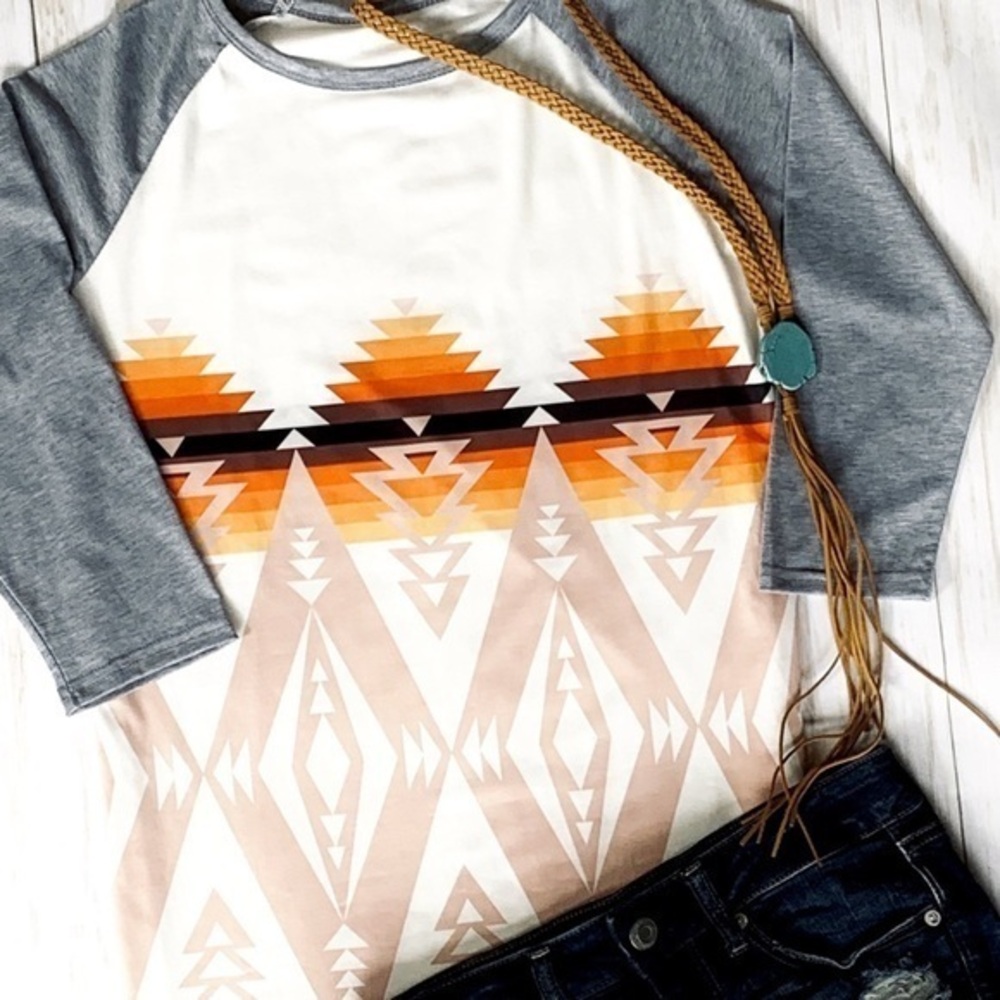 Western Aztec Style Raglan Top